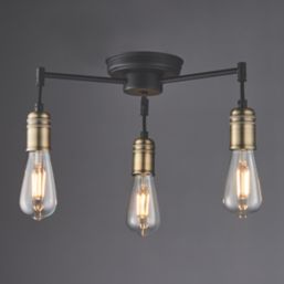 Quay Design Hyndman LED 3-Light Semi-Flush Ceiling Light Matt Antique Brass 6W 210lm