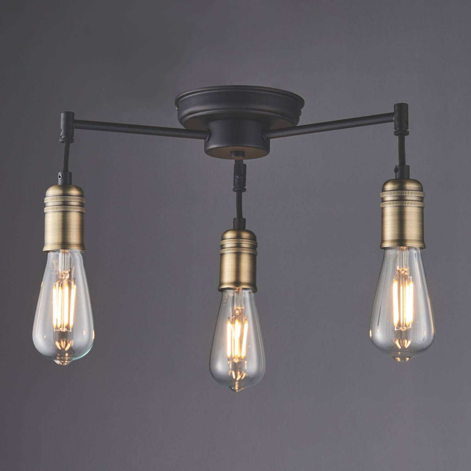 Quay Design Hyndman LED 3-Light Semi-Flush Ceiling Light Matt Antique Brass 6W 210lm (554VH)