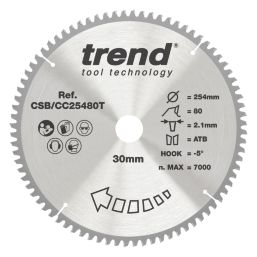 Trend  Wood/Chipboard/MDF Mitre Saw Blade 254mm x 30mm 80T
