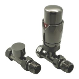 Reina Modal TRV 15mm x 15mm Oild Bronze Straight & L/S Designer Thermostatic Radiator Valve & Lockshield
