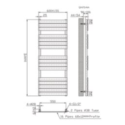 Flomasta Flat Bar 1600mm x 600mm 2917BTU Black Vertical Designer Radiator