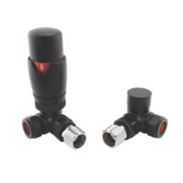 ETAL Danva 15mm x 1/2" Satin Black Straight & L/S Modern Thermostatic Radiator Valve & Lockshield