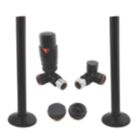 ETAL Danva 15mm x 1/2" Satin Black Straight & L/S Modern Thermostatic Radiator Valve & Lockshield