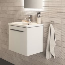 Ideal Standard i.life S Wall Hung Vanity Unit with Black Handle & Basin Matt White 500mm x 375mm x 475mm