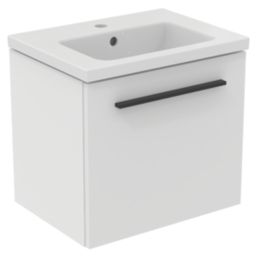 Ideal Standard i.life S Wall Hung Vanity Unit with Black Handle & Basin Matt White 500mm x 375mm x 475mm