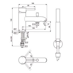 Ideal Standard Ceraline Chrome 158mm Deck Mounted Single Control Manual Shower Mixer Tap