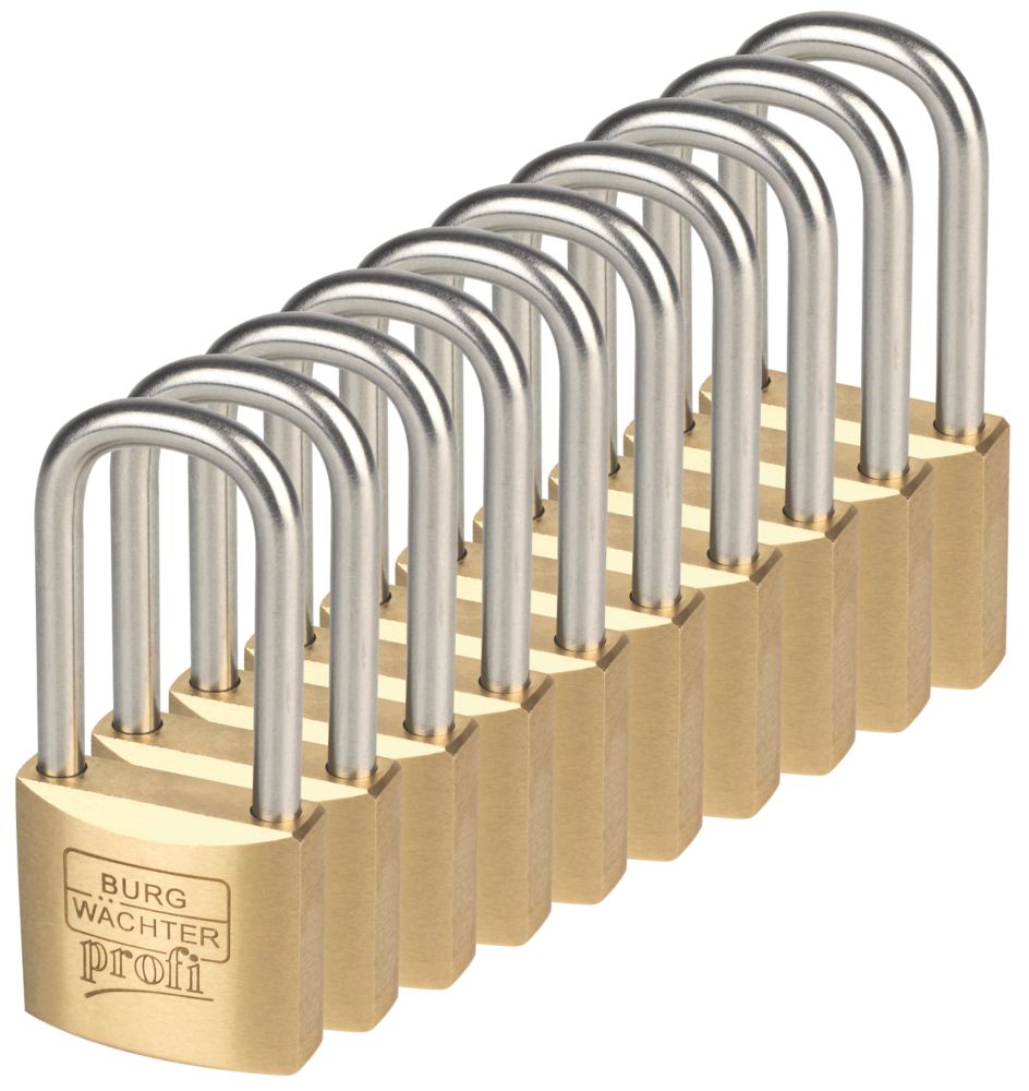 Burg-Wachter  Brass Keyed Alike Water-Resistant Long Shackle  Padlocks 40mm 10 Pack