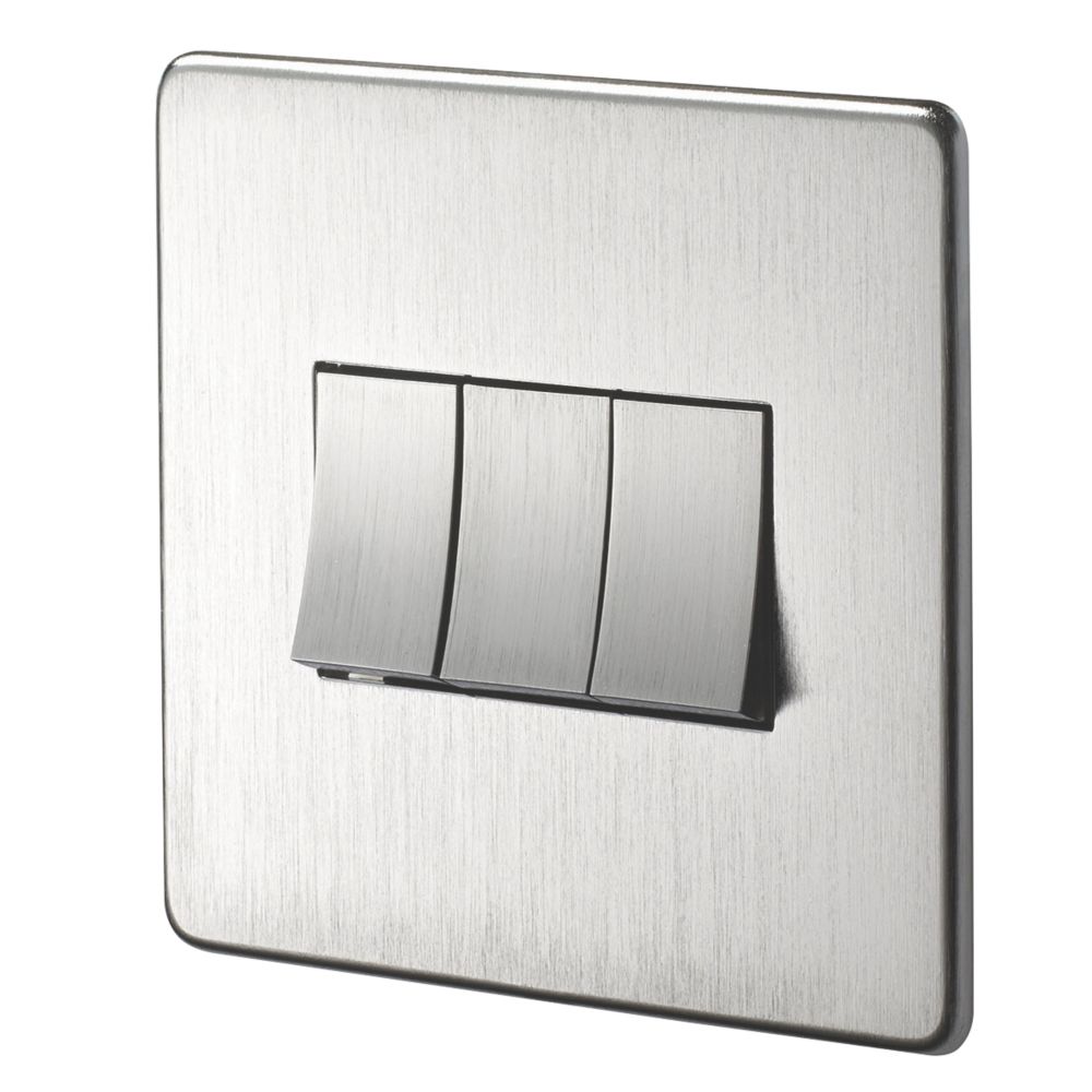 Crabtree Platinum 10AX 3-Gang 2-Way Light Switch  Satin Chrome