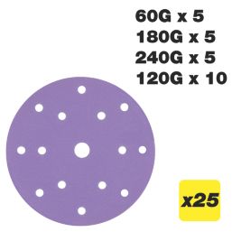 Trend  AB/150/M25 60, 120, 180 & 240 Grit 14-Hole Punched Multi-Material Random Orbital Sanding Discs 150mm 25 Pack