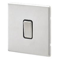 MK Aspect 10AX 1-Gang 2-Way Switch   Brushed Stainless Steel with Black Inserts