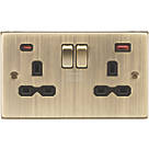 Knightsbridge  13A 2-Gang DP Switched Socket + 2.25A 45W 2-Outlet Type A & C USB Charger Antique Brass with Black Inserts
