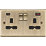 Knightsbridge  13A 2-Gang DP Switched Socket + 2.25A 45W 2-Outlet Type A & C USB Charger Antique Brass with Black Inserts