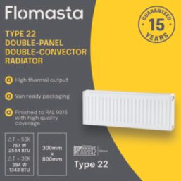 Flomasta 300mm x 800mm 2584BTU White Type 22 Convector Radiator