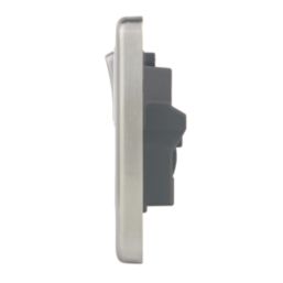 Hager Sollysta WRSS81BSW 13A 1-Gang 2P+E Switched Socket Brushed Stainless Steel  with White Inserts