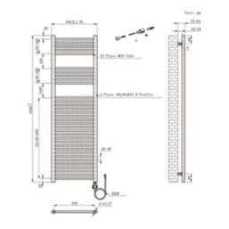 Flomasta 1600mm x 500mm 1706BTU Black Flat Electric Towel Radiator