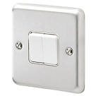 MK Albany Plus 10AX 2-Gang 2-Way Light Switch  Brushed Stainless Steel with White Inserts
