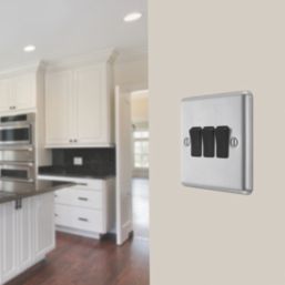 LAP  20A 16AX 3-Gang 2-Way Light Switch  Brushed Stainless Steel with Black Inserts