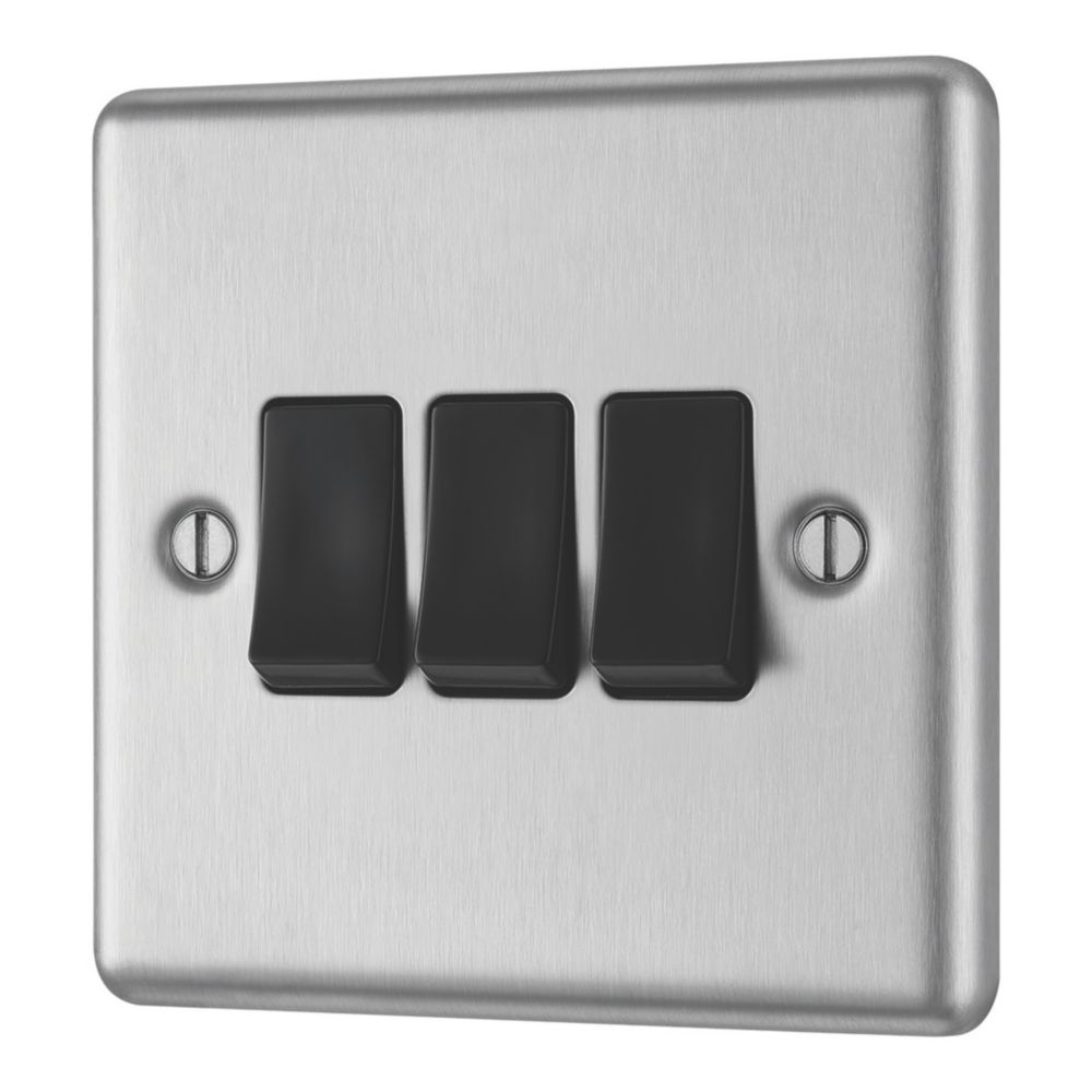 LAP 20A 16AX 3Gang 2Way Light Switch Brushed Stainless Steel with