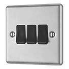 LAP  20A 16AX 3-Gang 2-Way Light Switch  Brushed Stainless Steel with Black Inserts