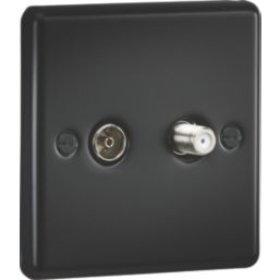 Knightsbridge  1-Gang Coaxial TV & F-Type Satellite Socket Matt Black with Black Inserts