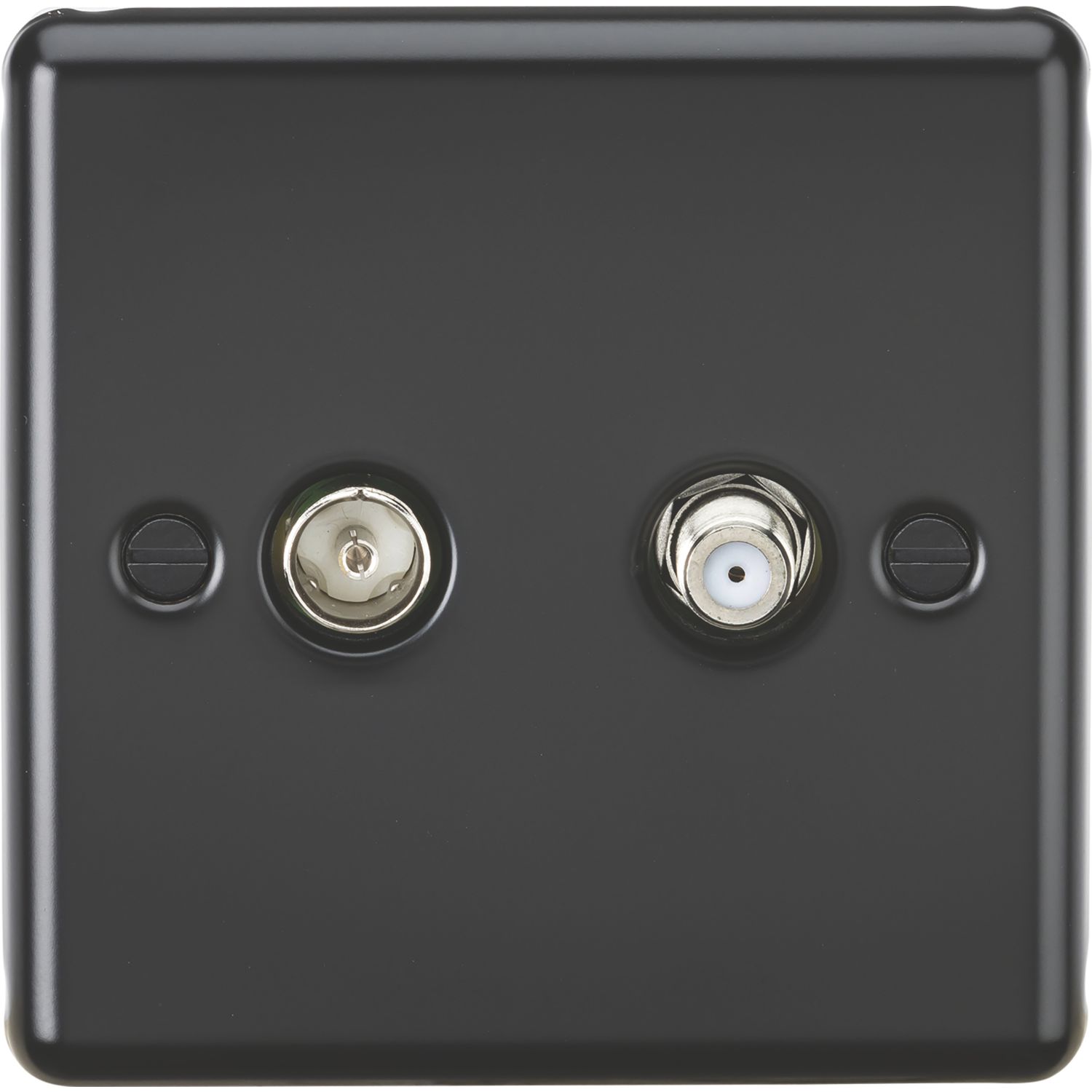 Knightsbridge 1-Gang Coaxial TV & F-Type Satellite Socket Matt Black with Black Inserts (558PY)