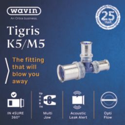 Wavin Tigris K5 Multi-Layer Composite Press-Fit Reducing Tee 25mm x 16mm x 16mm 10 Pack