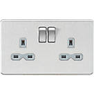 Knightsbridge SFR9000BCG 13A 2-Gang DP Switched Double Socket Brushed Chrome  with Colour-Matched Inserts