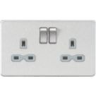 Knightsbridge  13A 2-Gang DP Switched Double Socket Brushed Chrome  with Colour-Matched Inserts