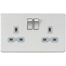 Knightsbridge  13A 2-Gang DP Switched Double Socket Brushed Chrome  with Colour-Matched Inserts