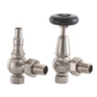 Arroll UK-20 15mm x 1/2" Brushed Nickel Angled & L/S Traditional Manual Radiator Valve & Lockshield