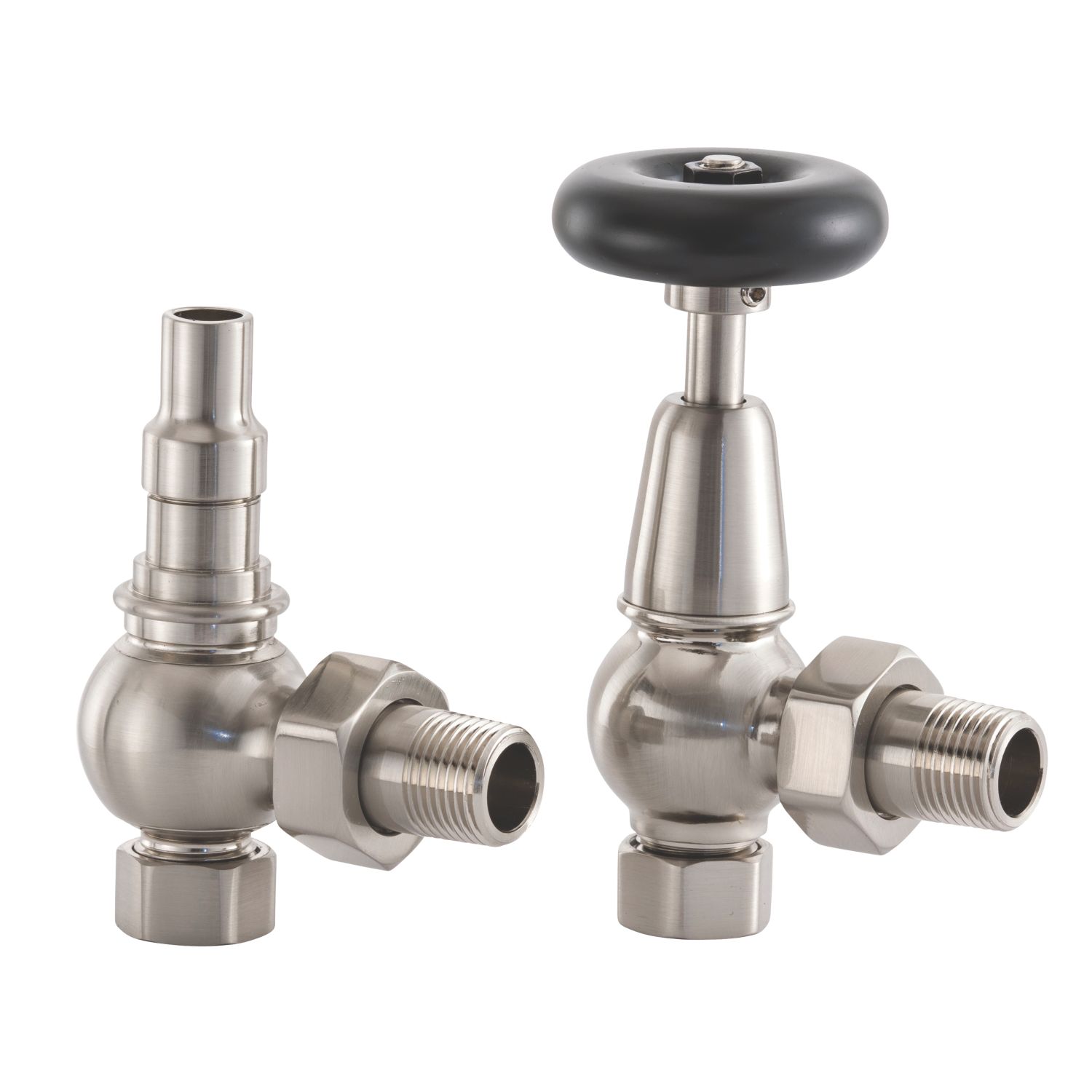 Arroll UK-20 15mm x 1/2" Brushed Nickel Angled & L/S Traditional Manual Radiator Valve & Lockshield (5597G)
