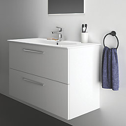 Ideal Standard i.life A Wall-Hung Vanity Unit with Chrome Handles & Basin Matt White 1000mm x 440mm x 630mm
