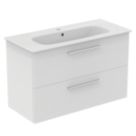 Ideal Standard i.life A Wall-Hung Vanity Unit with Chrome Handles & Basin Matt White 1000mm x 440mm x 630mm