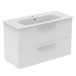 Ideal Standard i.life A Wall-Hung Vanity Unit with Chrome Handles & Basin Matt White 1000mm x 440mm x 630mm