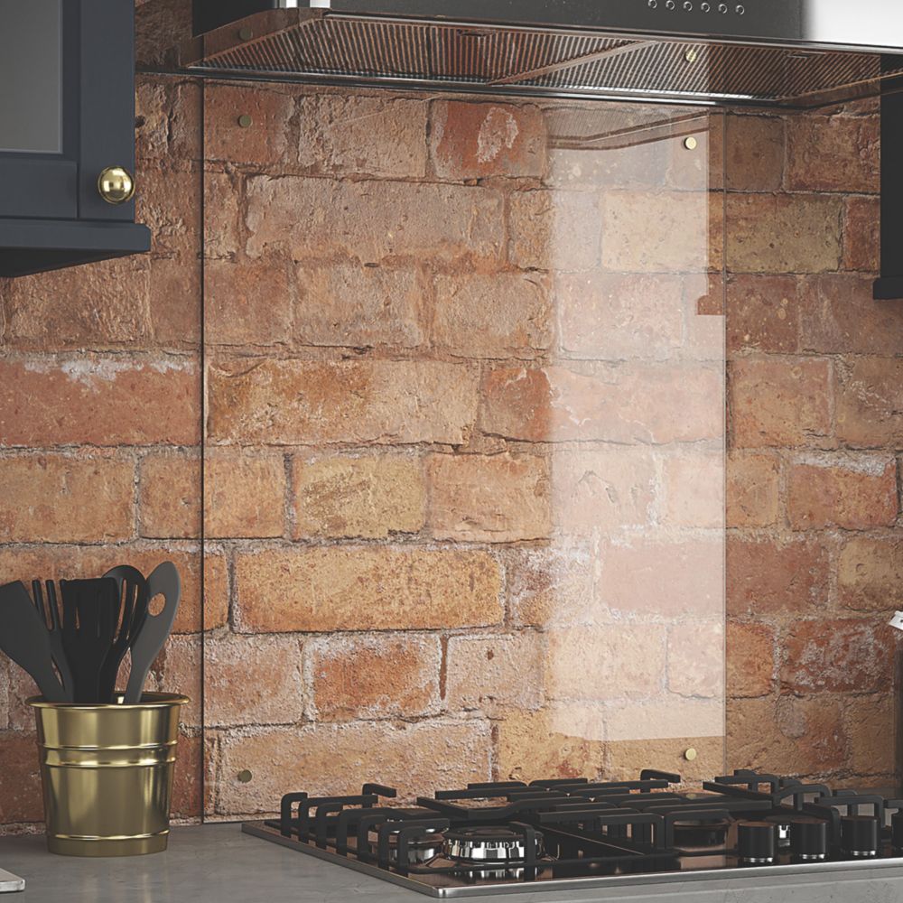 Splashback Clear with Brushed Brass Caps Kitchen Splashback 600mm x