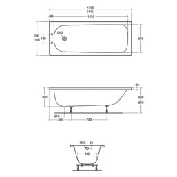Armitage Shanks Sandringham  Single-Ended Bath Steel 2 Tap Holes 1700mm x 700mm