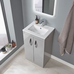 Essentials Ablis Freestanding Vanity Unit with Ceramic Basin Gloss Grey 510mm x 400mm x 846mm