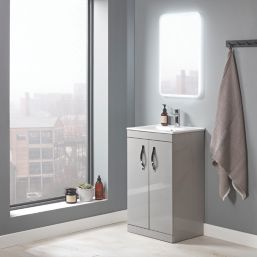 Essentials Ablis Freestanding Vanity Unit with Ceramic Basin Gloss Grey 510mm x 400mm x 846mm