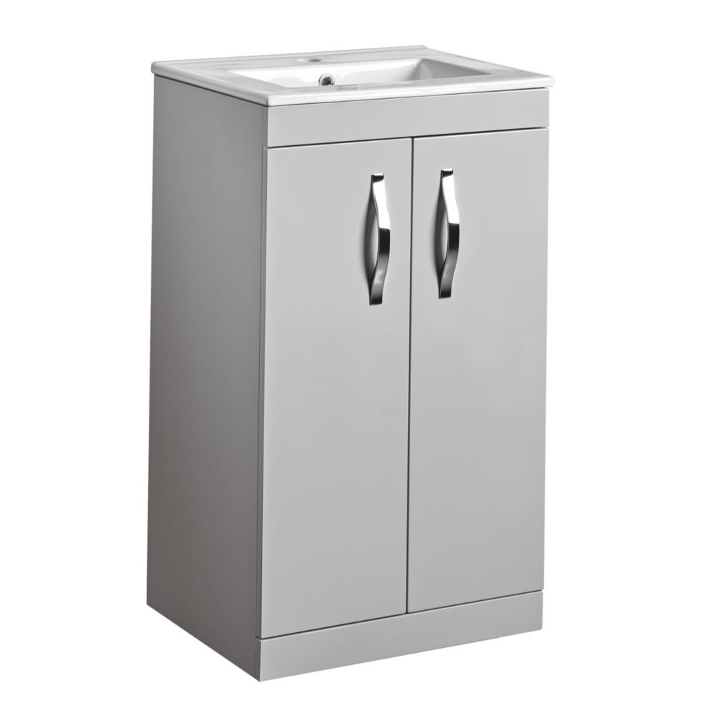 Essentials Ablis Freestanding Vanity Unit with Ceramic Basin Gloss Grey ...