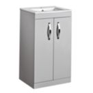 Essentials Ablis Freestanding Vanity Unit with Ceramic Basin Gloss Grey 510mm x 400mm x 846mm