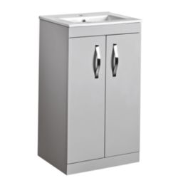 Essentials Ablis Freestanding Vanity Unit with Ceramic Basin Gloss Grey 510mm x 400mm x 846mm