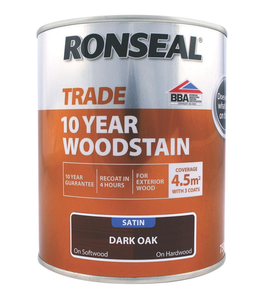 Ronseal Trade 10 Year Woodstain Satin Dark Oak 750ml - Screwfix