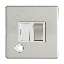 Contactum Lyric 13A Switched Fused Spur & Flex Outlet  Brushed Steel with White Inserts