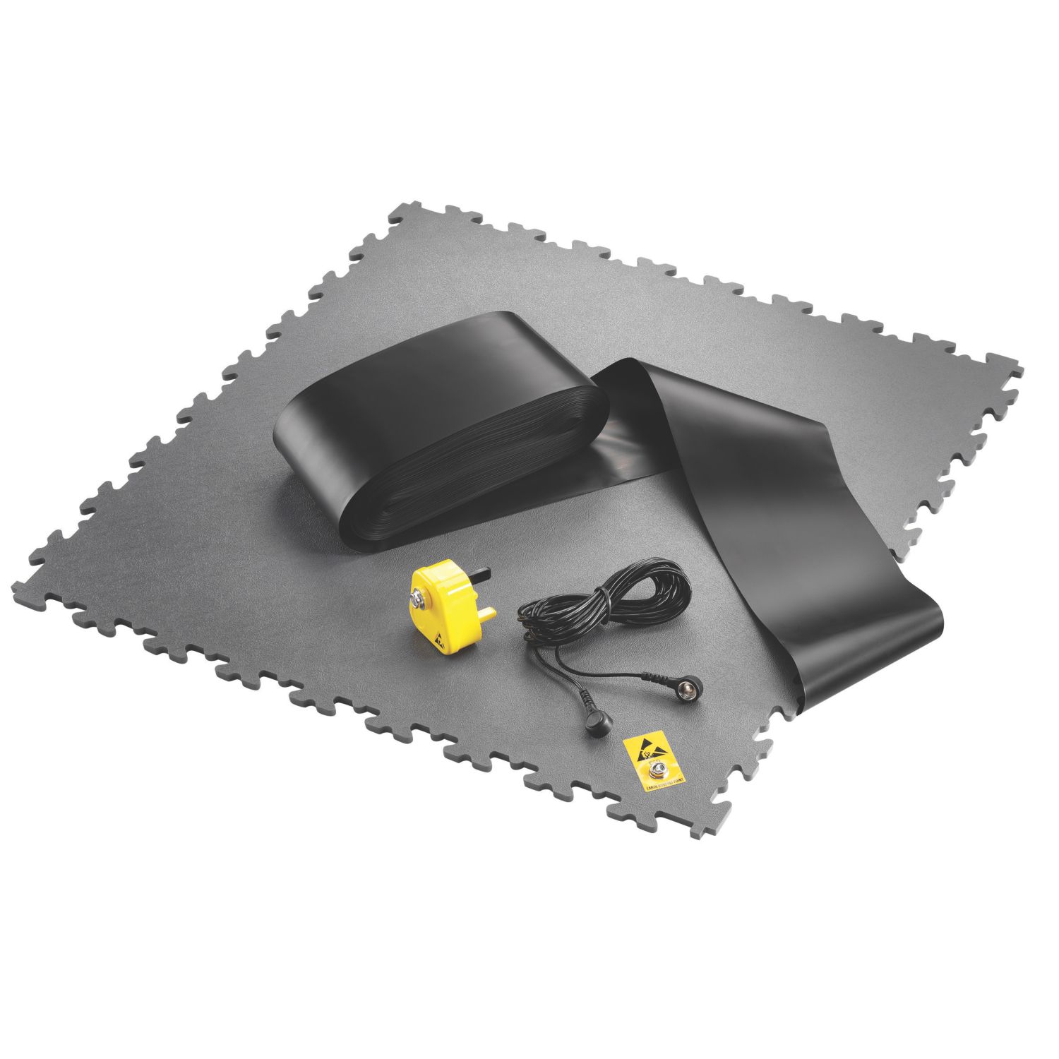 Ecotile ESD X-Joint Interlocking Floor Tiles Dark Grey 5mm 4 Pack (561YU)