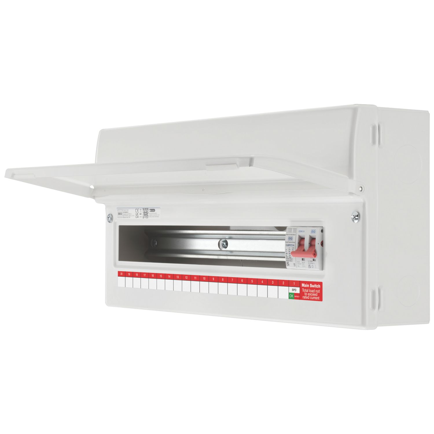 British General CF22MS19-01 19-Module 19-Way Part-Populated High Integrity Main Switch Consumer Unit with SPD (562CY)