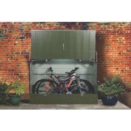 Trimetals Protect A Cycle 6' 6" x 3' (Nominal) Pent Metal Bike Store with Base Olive / Moorland Green