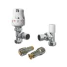 ETAL Shut-off 15mm x 1/2" White / Chrome Angled Modern Thermostatic Radiator Valve & Lockshield
