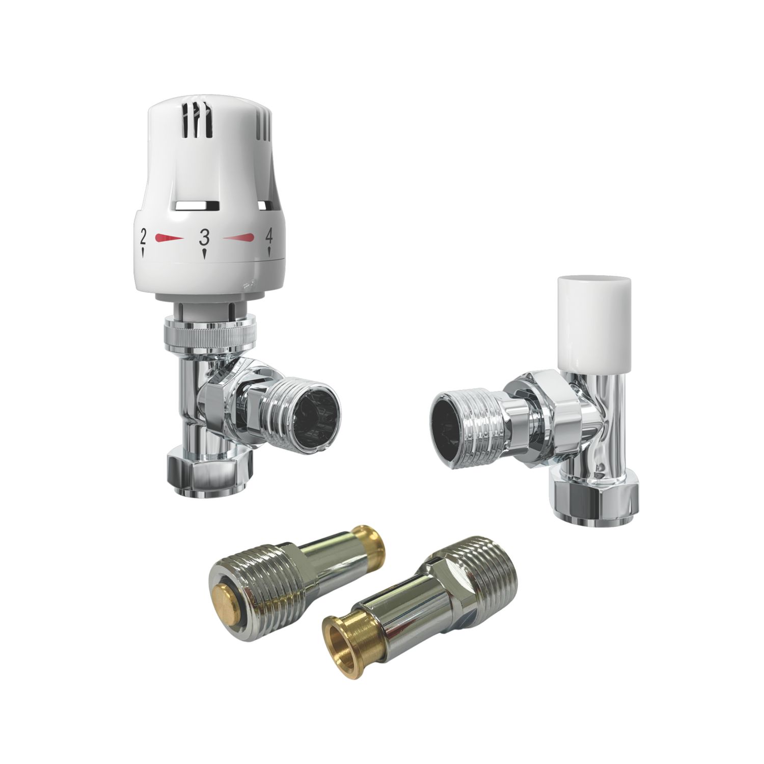 ETAL Shut-off 15mm x 1/2" White / Chrome Angled Modern Thermostatic Radiator Valve & Lockshield (562VN)