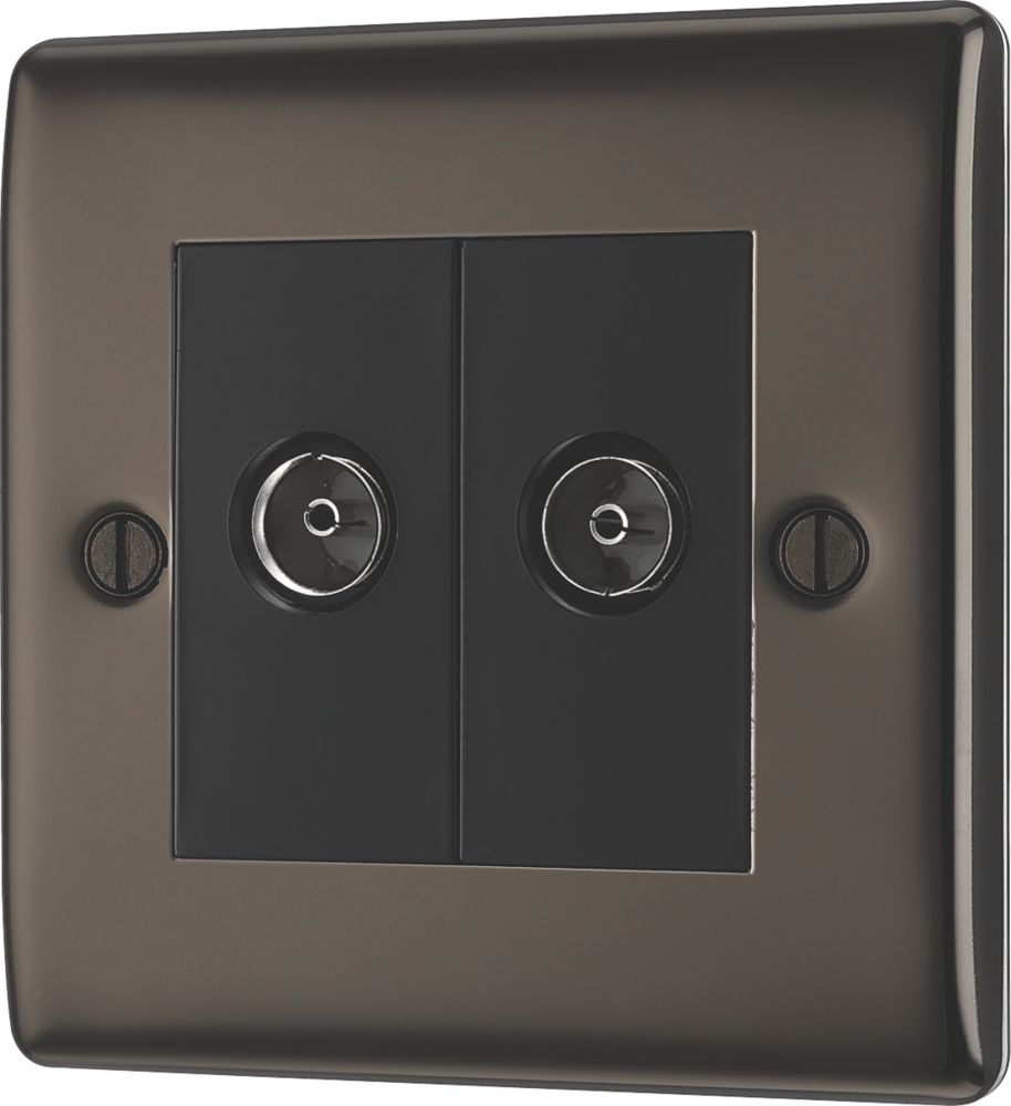 British General Nexus Metal 2-Gang Coaxial TV / FM Socket Black Nickel