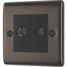 British General Nexus Metal 2-Gang Coaxial TV / FM Socket Black Nickel